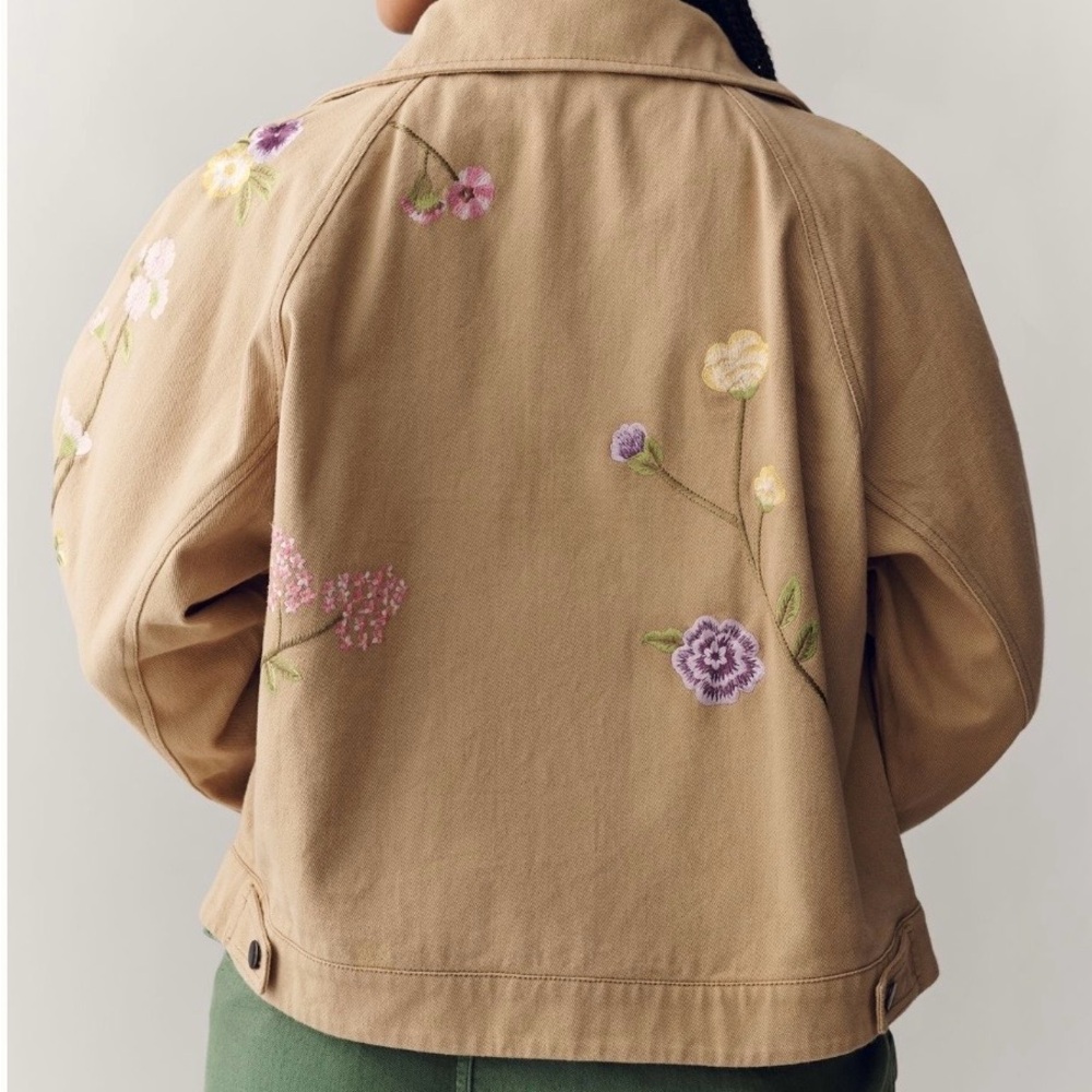 Anthropologie Beige Jean Jacket with Floral Details - Picture 7 of 12